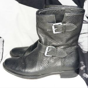 5.5) J.CREW Pebbled Leather Mid Calf Moto Riding Boots